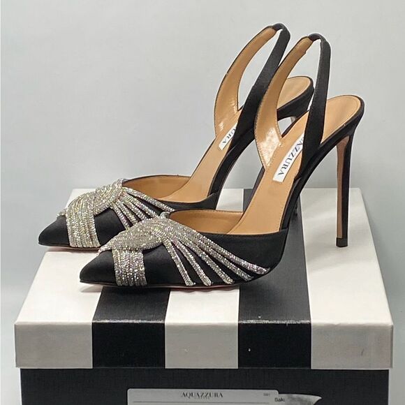 Aquazzura Gatsby Crystal-Embellished Satin Pumps size 37 - Picture 11 of 13